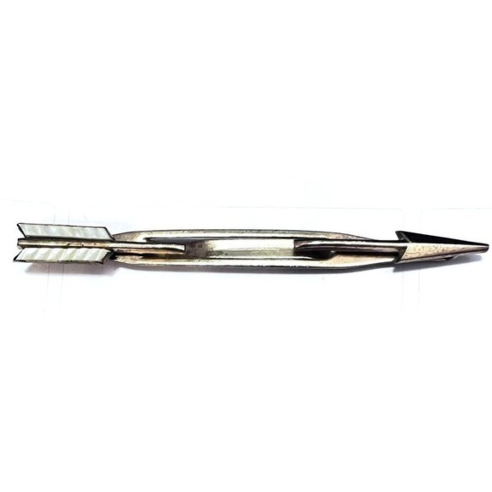 Vintage Mens Swank Arrow Pearl‎ Lucite Inlay Gold Tone Tie Bar Clip